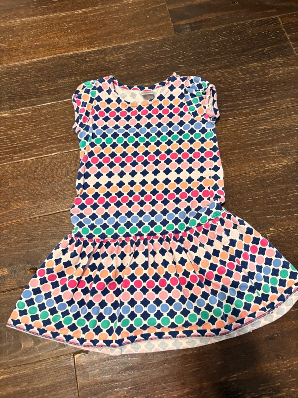 Girls Pink & Blue Dot Print Short Sleeve Dress